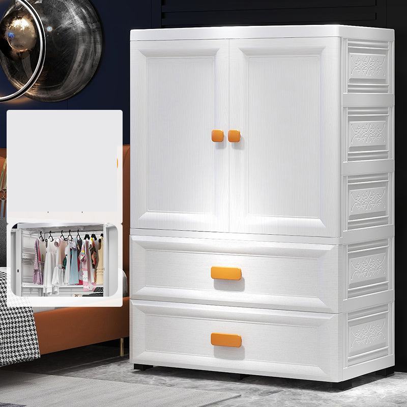 Contemporary Kid's Wardrobe Plastic Bedroom Armoire with Drawers and Garment Rod