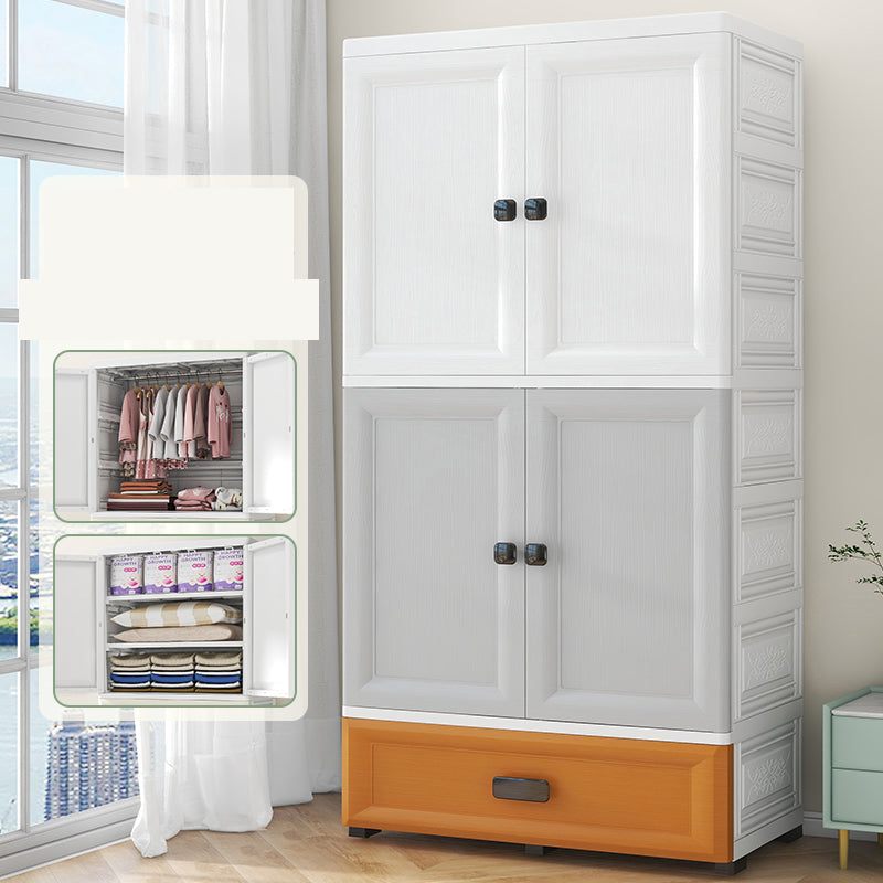 Contemporary Kid's Wardrobe Plastic Bedroom Armoire with Drawers and Garment Rod