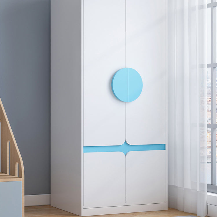 Modern Solid Wood Kid Wardrobe with Garment Rod and Lower Storage Cabinet