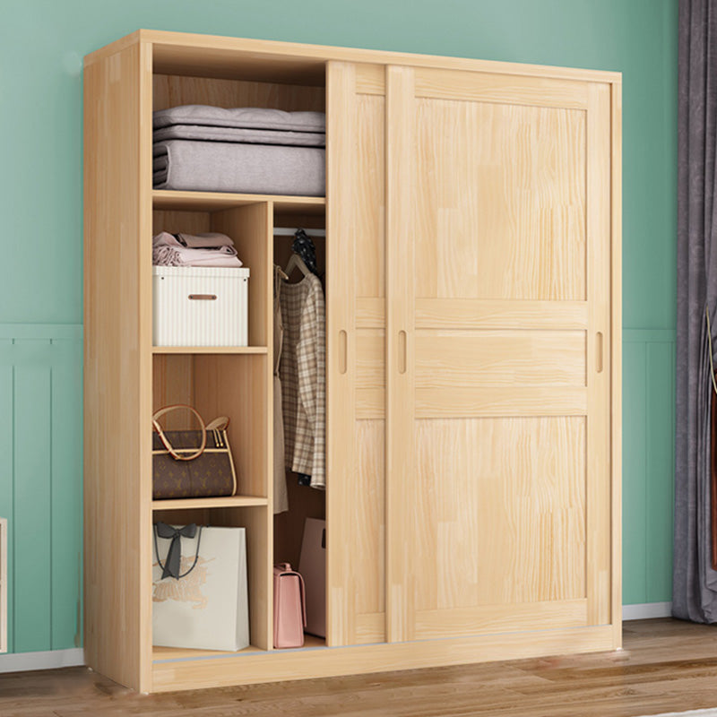 Light Brown Glossy Kid's Wardrobe Farmhouse Wooden Coat Locker