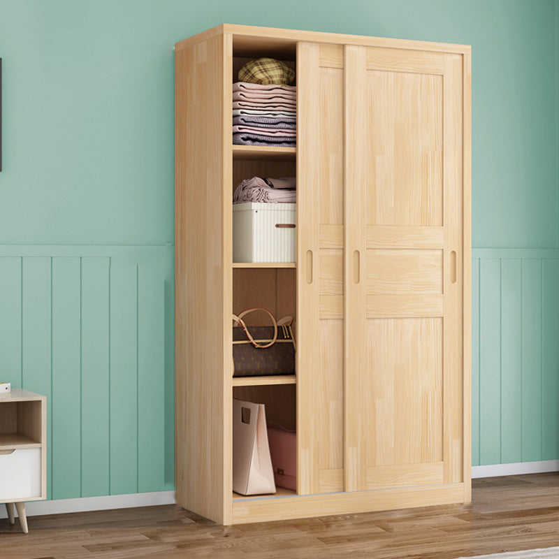 Light Brown Glossy Kid's Wardrobe Farmhouse Wooden Coat Locker