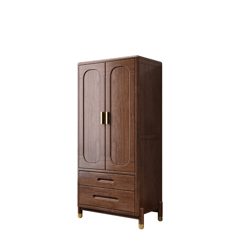 Walnut Rustic Kid's Wardrobe Wooden High Gloss Kids Closet with Drawer