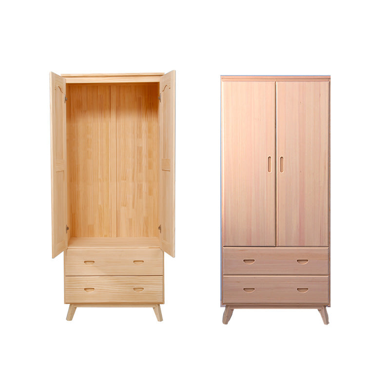 Light Brown Wooden Kid's Wardrobe 2-Drawer Glossy Kids Closet