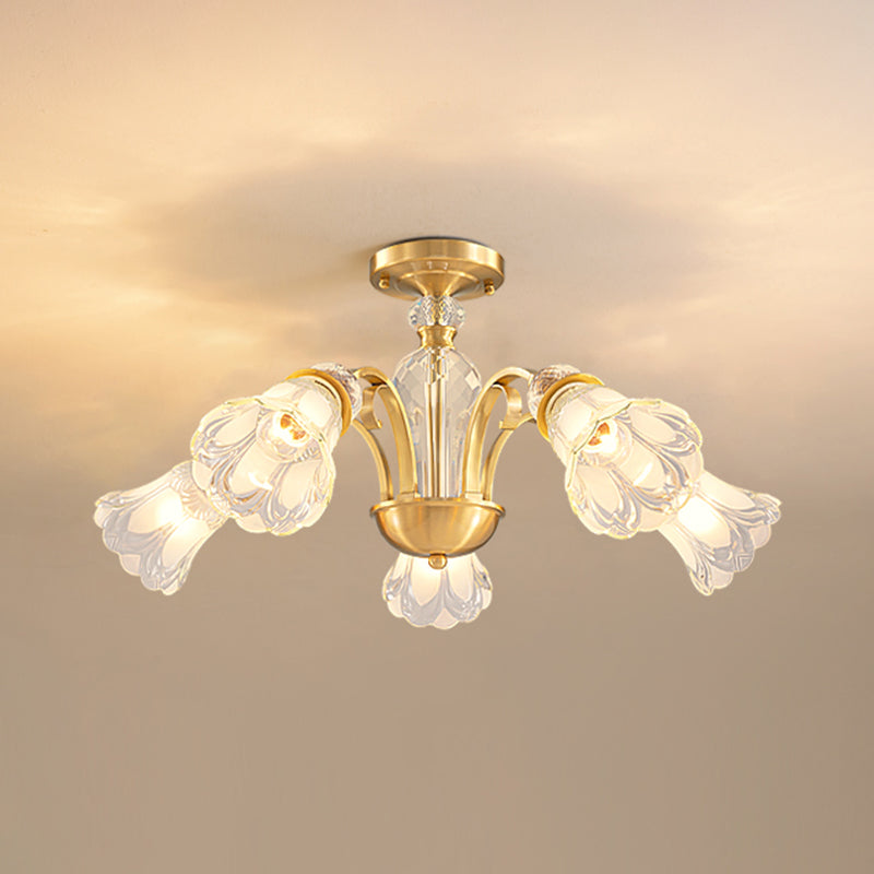 Bell Shape Crystal Flush Light Modern Style Multi Lights Flush Mount Ceiling Light in Gold