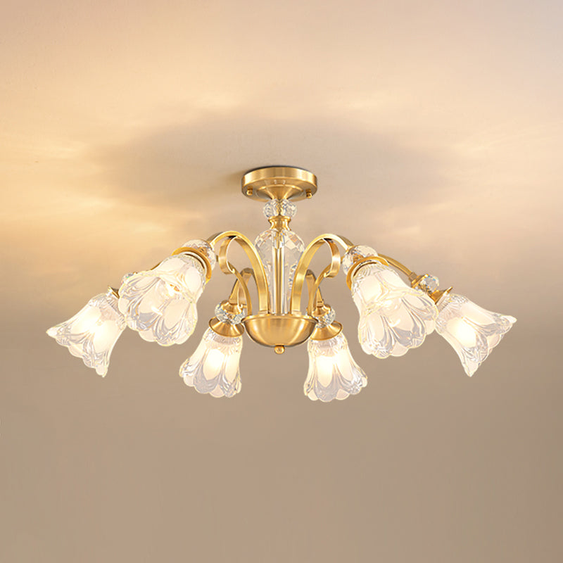 Bell Shape Crystal Flush Light Modern Style Multi Lights Flush Mount Ceiling Light in Gold