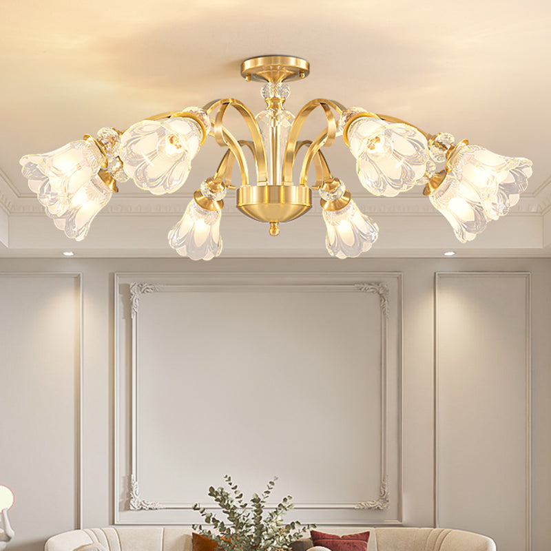 Bell Shape Crystal Flush Light Modern Style Multi Lights Flush Mount Ceiling Light in Gold