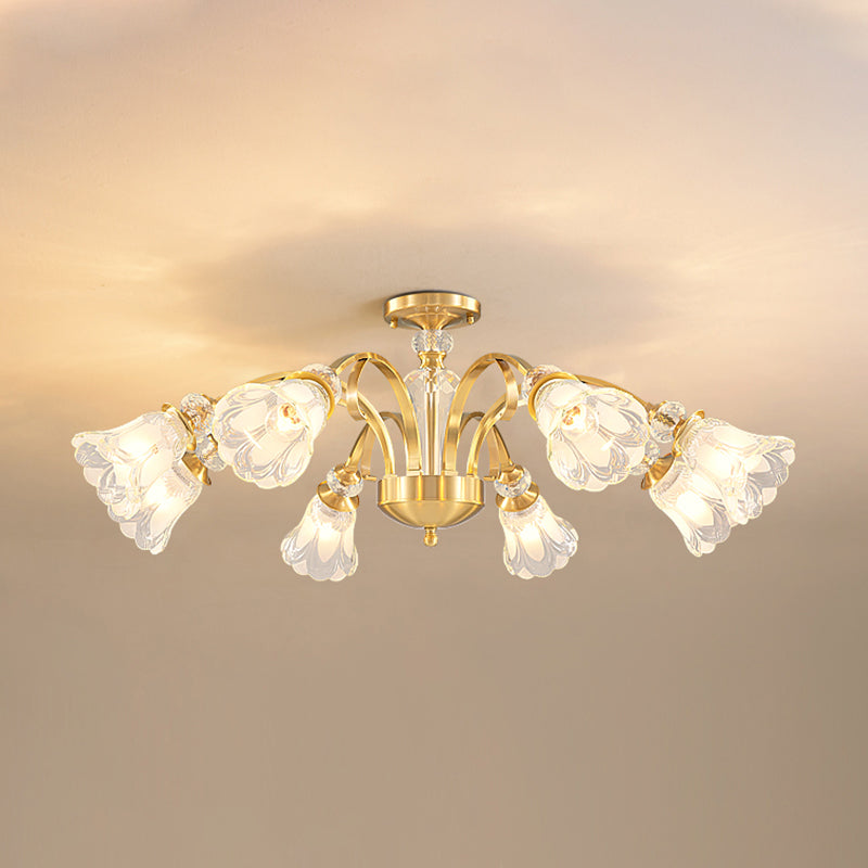 Bell Shape Crystal Flush Light Modern Style Multi Lights Flush Mount Ceiling Light in Gold