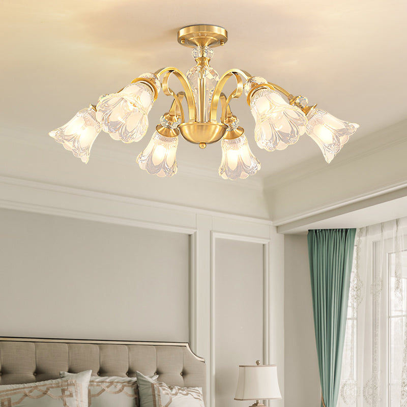 Bell Shape Crystal Flush Light Modern Style Multi Lights Flush Mount Ceiling Light in Gold