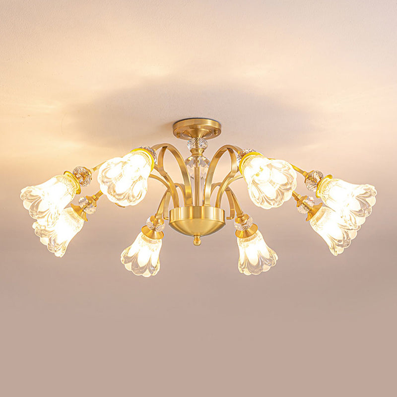 Bell Shape Crystal Flush Light Modern Style Multi Lights Flush Mount Ceiling Light in Gold