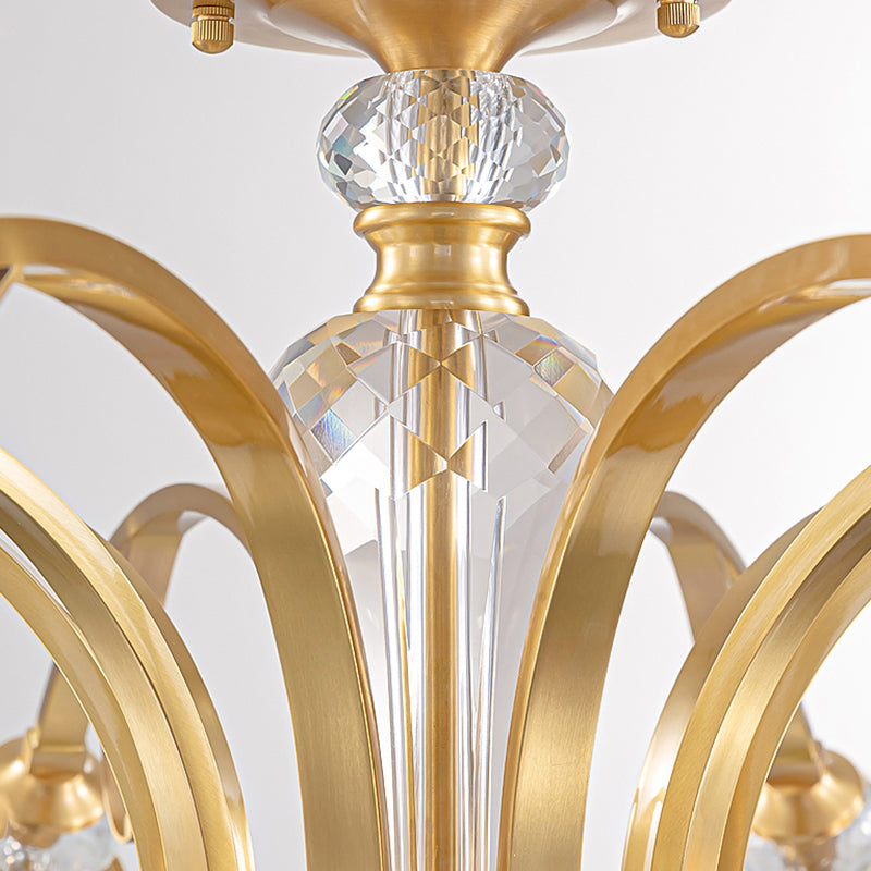 Bell Shape Crystal Flush Light Modern Style Multi Lights Flush Mount Ceiling Light in Gold