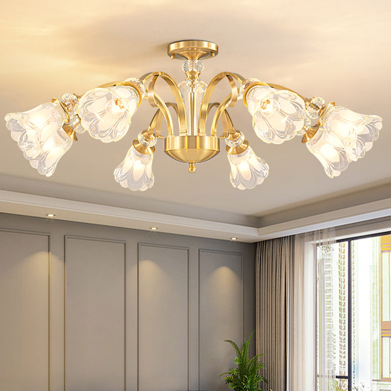Bell Shape Crystal Flush Light Modern Style Multi Lights Flush Mount Ceiling Light in Gold