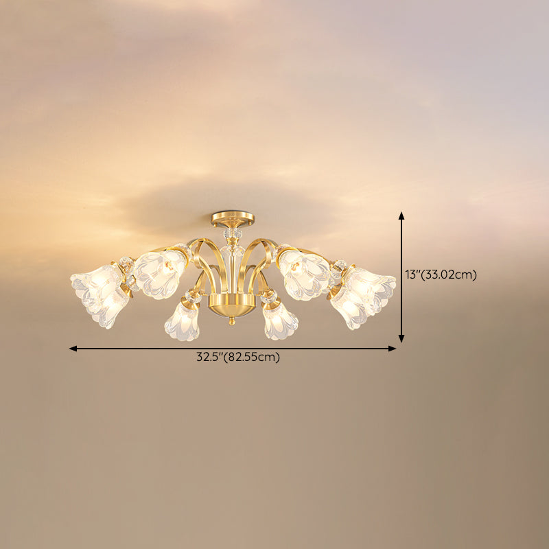 Bell Shape Crystal Flush Light Modern Style Multi Lights Flush Mount Ceiling Light in Gold
