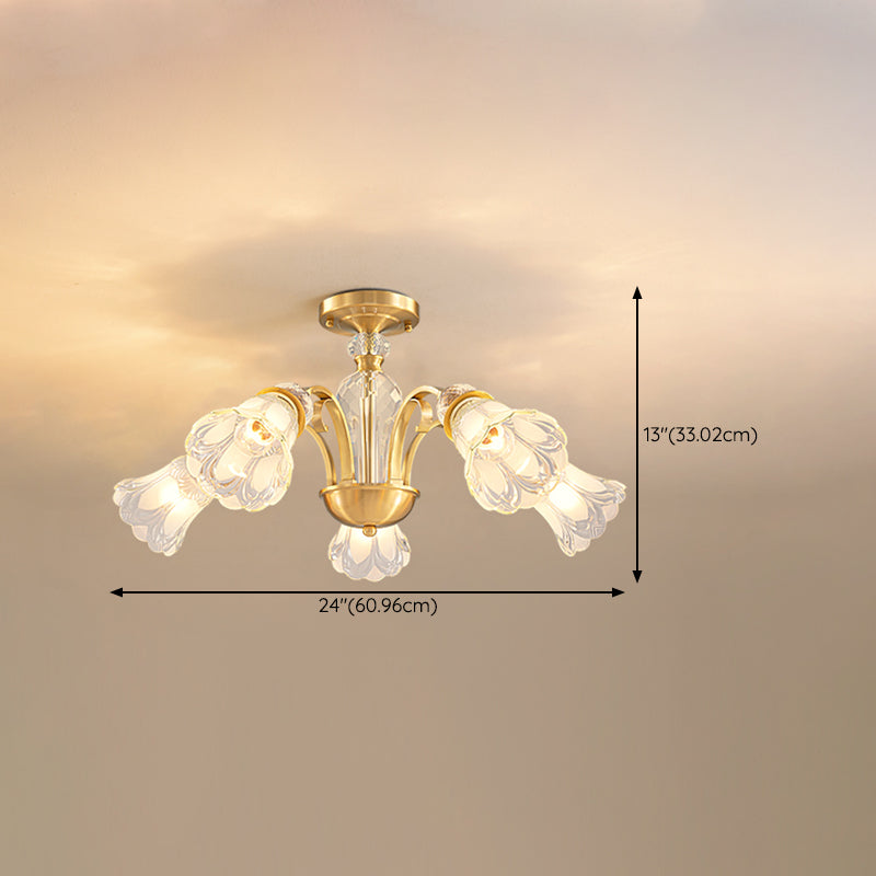 Bell Shape Crystal Flush Light Modern Style Multi Lights Flush Mount Ceiling Light in Gold