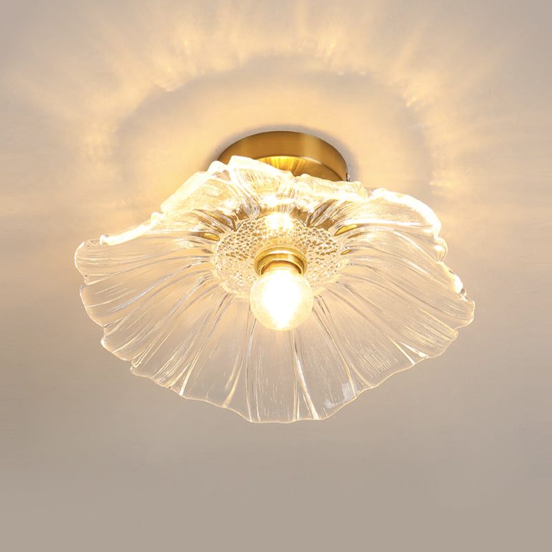 Flower Shape Glass Flush Light Modern Style 1 Light Flush Mount Ceiling Lights in Gold