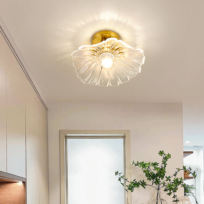 Flower Shape Glass Flush Light Modern Style 1 Light Flush Mount Ceiling Lights in Gold