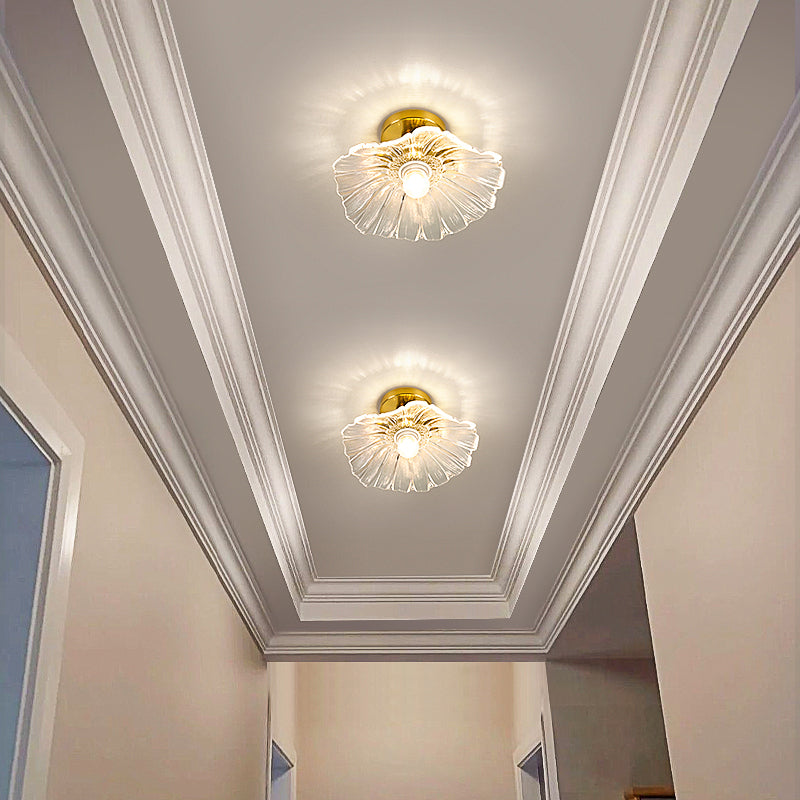 Flower Shape Glass Flush Light Modern Style 1 Light Flush Mount Ceiling Lights in Gold