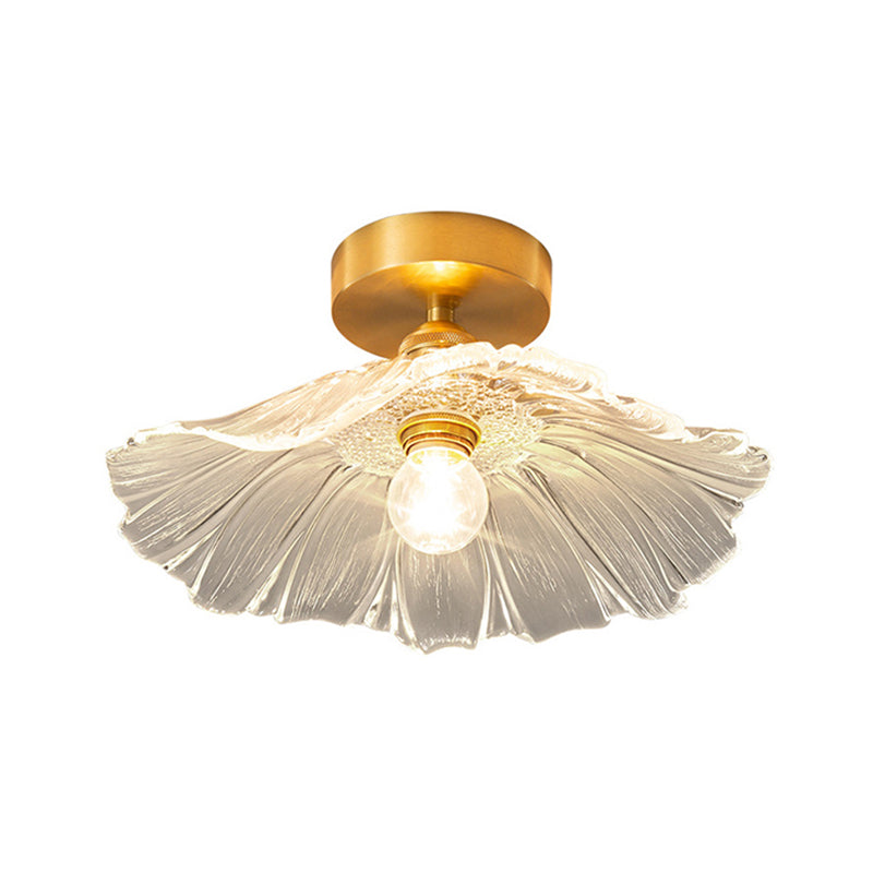 Flower Shape Glass Flush Light Modern Style 1 Light Flush Mount Ceiling Lights in Gold