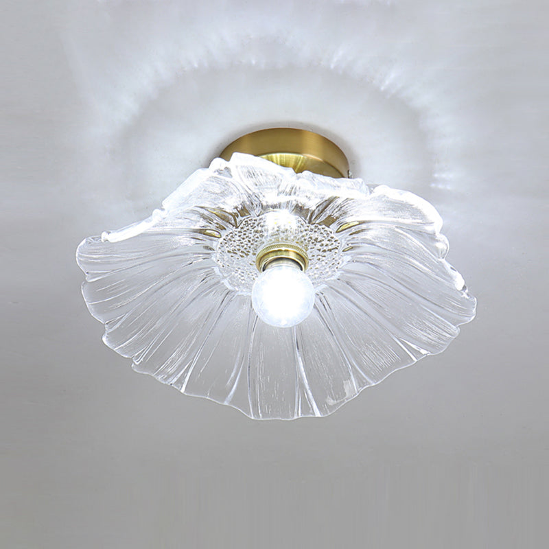 Flower Shape Glass Flush Light Modern Style 1 Light Flush Mount Ceiling Lights in Gold