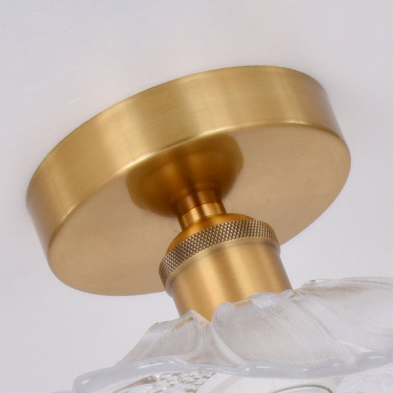 Flower Shape Glass Flush Light Modern Style 1 Light Flush Mount Ceiling Lights in Gold
