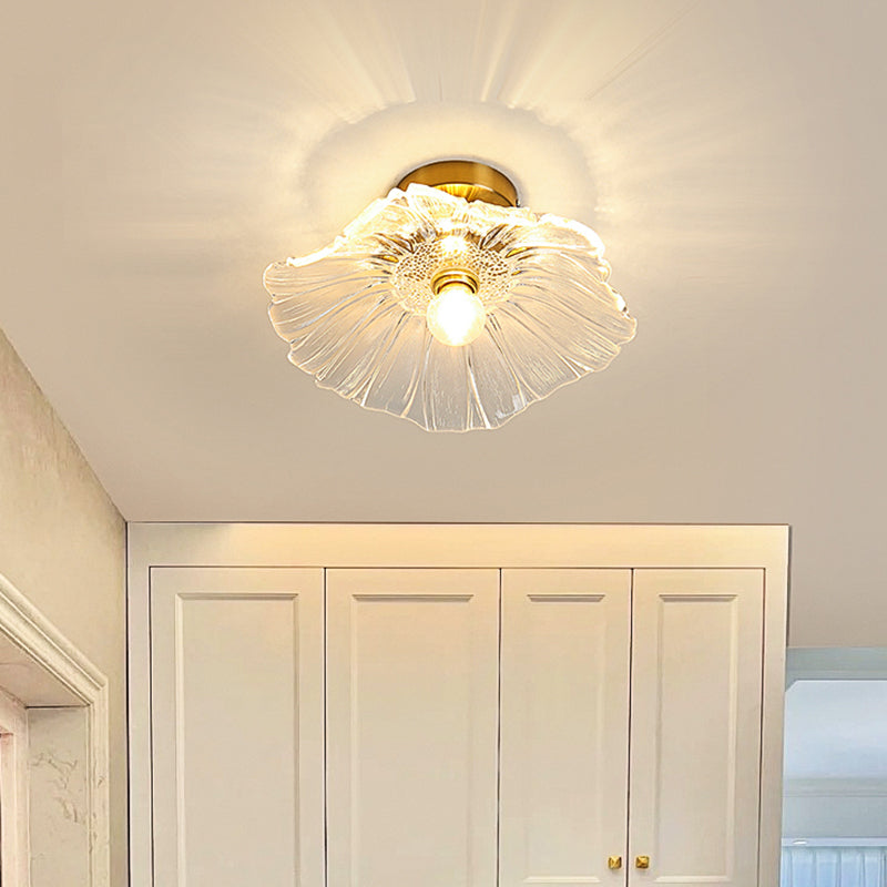 Flower Shape Glass Flush Light Modern Style 1 Light Flush Mount Ceiling Lights in Gold