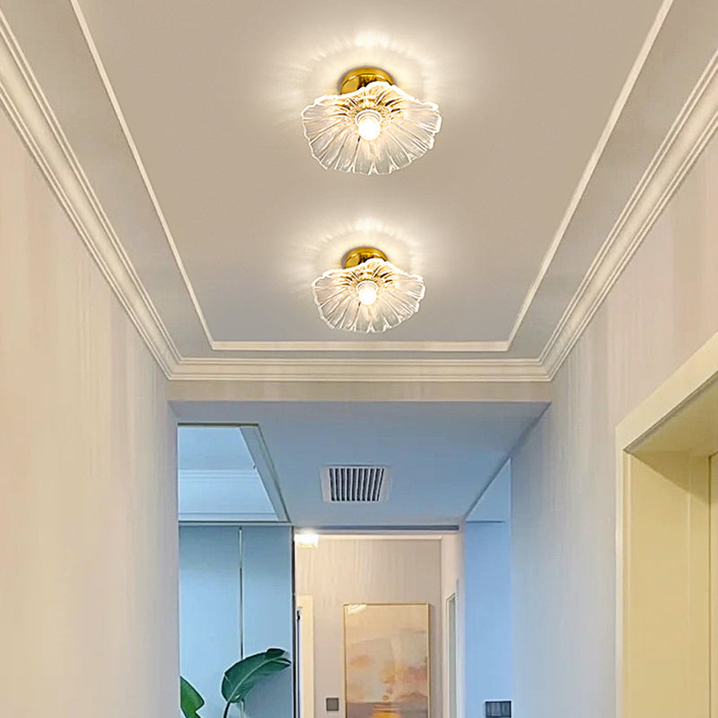 Flower Shape Glass Flush Light Modern Style 1 Light Flush Mount Ceiling Lights in Gold