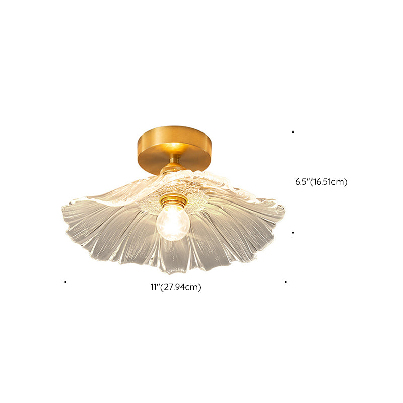 Flower Shape Glass Flush Light Modern Style 1 Light Flush Mount Ceiling Lights in Gold