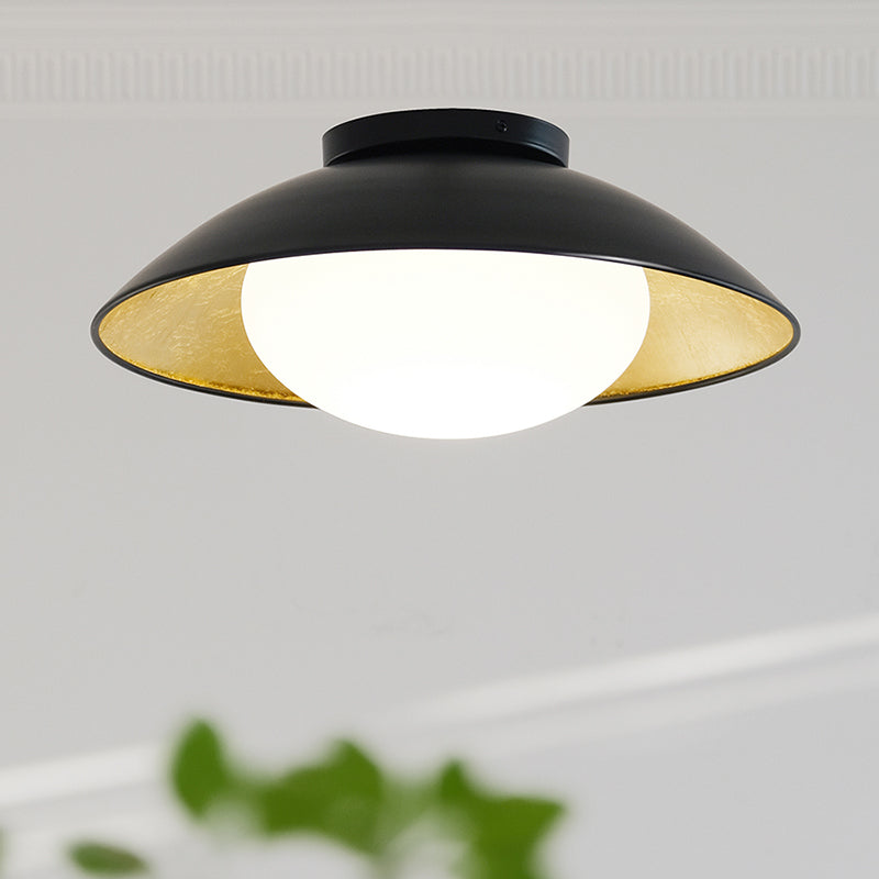 Dome Shape Glass Flush Light Modern Style 1 Light Flush Mount Ceiling Lights in Black