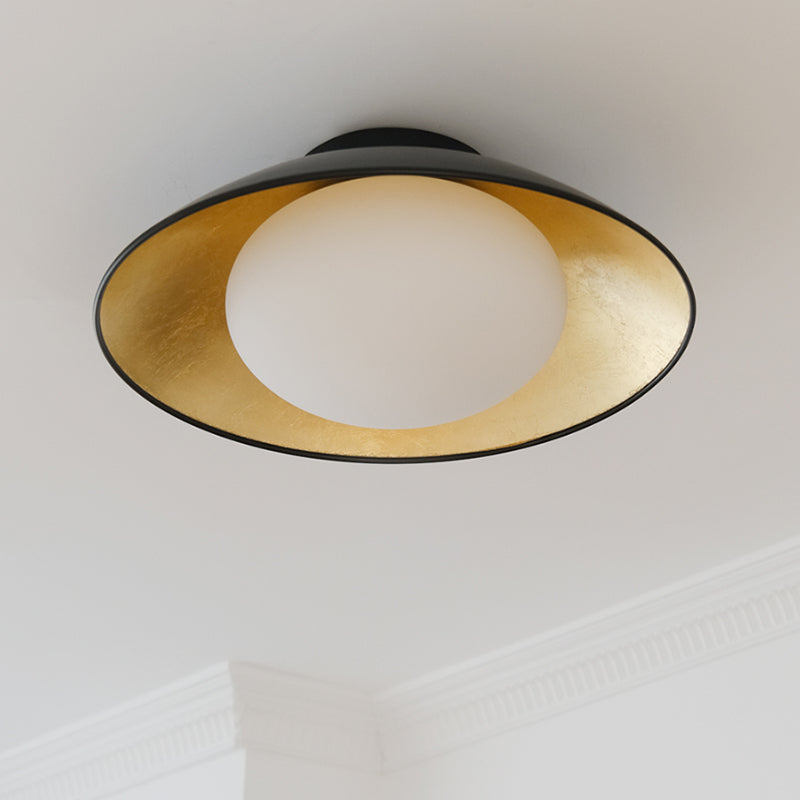 Dome Shape Glass Flush Light Modern Style 1 Light Flush Mount Ceiling Lights in Black