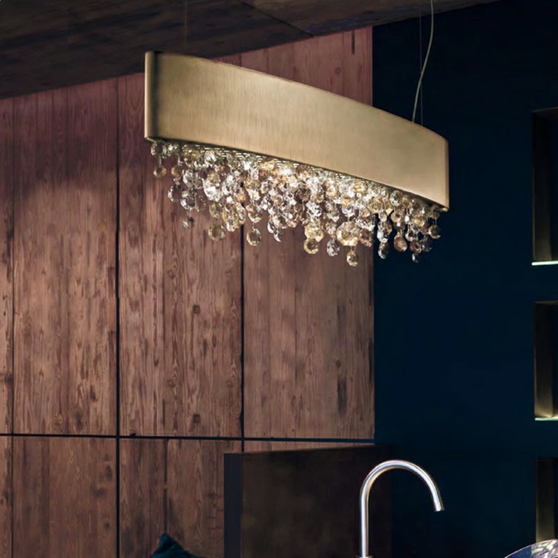 Metal and Crystal Kitchen Island Fixture Linear Ceiling Pendant Fixture