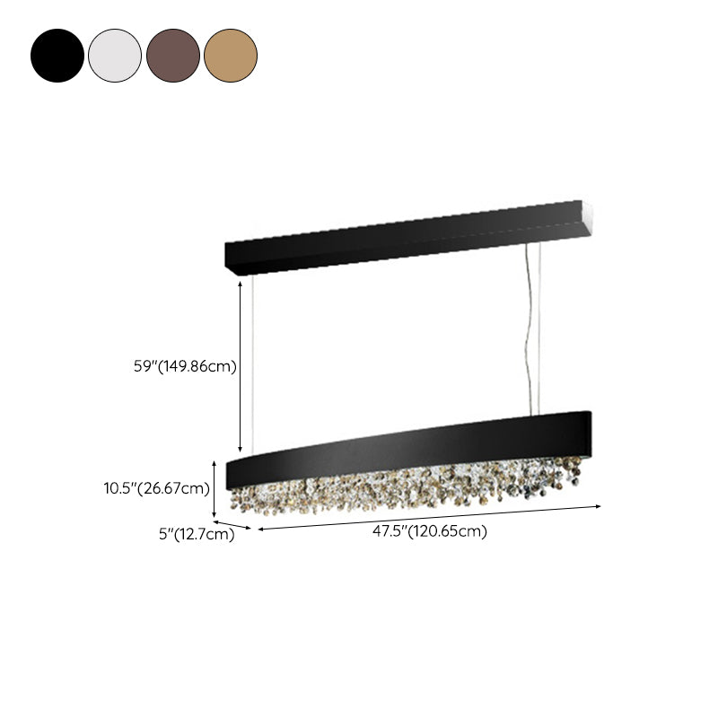Metal and Crystal Kitchen Island Fixture Linear Ceiling Pendant Fixture