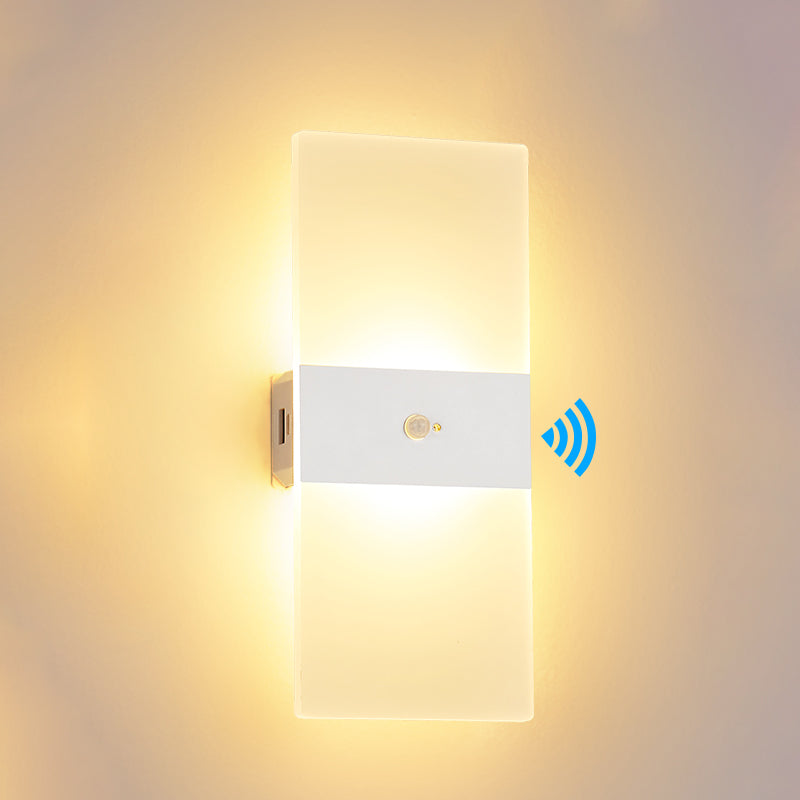 LED Modern Metal Wall Sconce Rectangle Shape Wall Lamp with Acrylic Shade for Courtyard