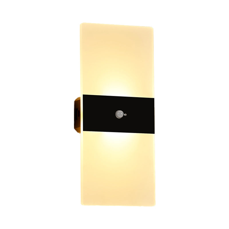 LED Modern Metal Wall Sconce Rectangle Shape Wall Lamp with Acrylic Shade for Courtyard