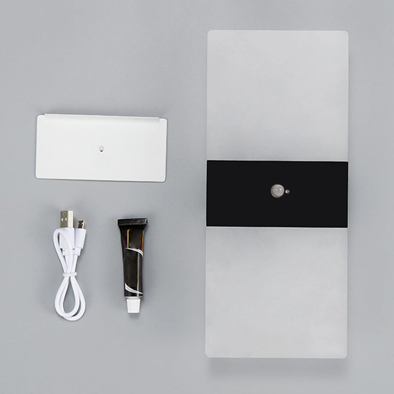 LED Modern Metal Wall Sconce Rectangle Shape Wall Lamp with Acrylic Shade for Courtyard