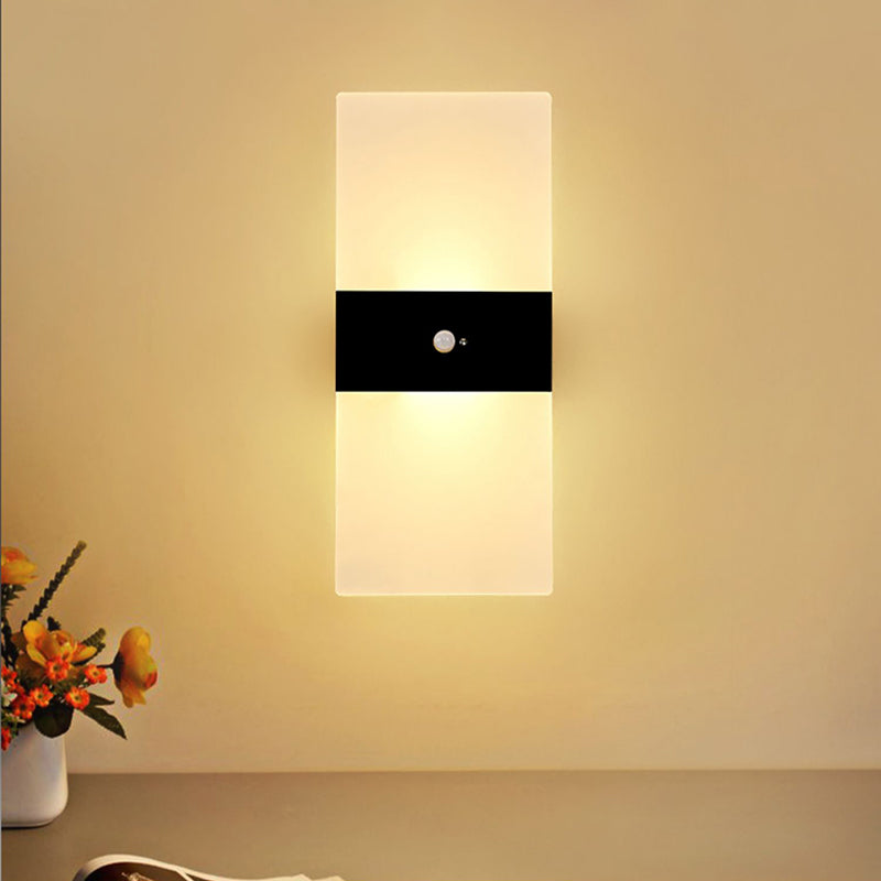 LED Modern Metal Wall Sconce Rectangle Shape Wall Lamp with Acrylic Shade for Courtyard
