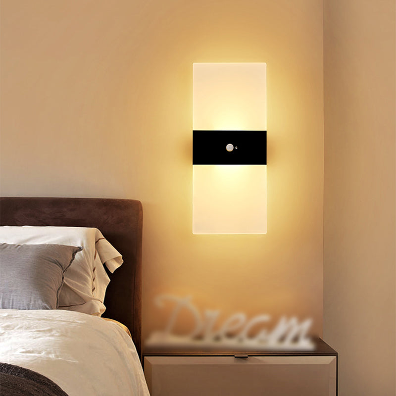 LED Modern Metal Wall Sconce Rectangle Shape Wall Lamp with Acrylic Shade for Courtyard