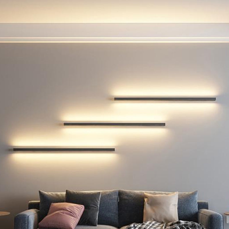 Linear Shape Metal Wall Light Modern 1-Light Wall Mount Lighting in Black