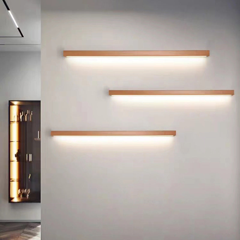 Linear Shape Wood Wall Light Modern Style 1-Light Wall Mount Lighting in Brown