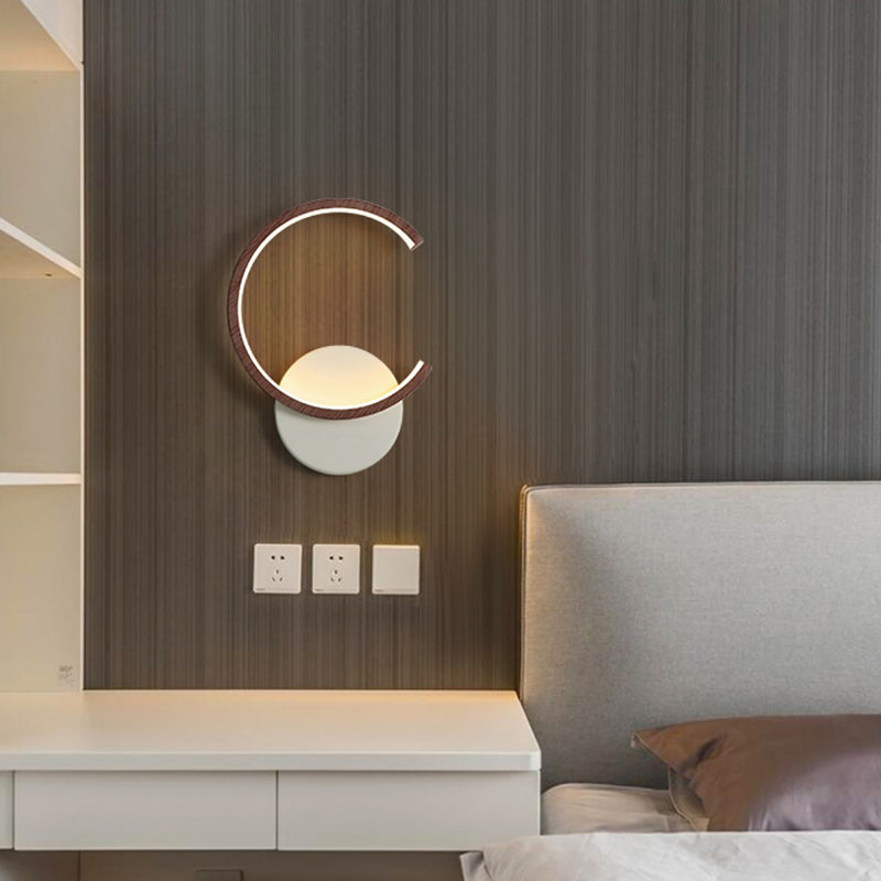 Modern Simple Wall Light Circle Shape Wood Grain Wall Lamp for Living Room