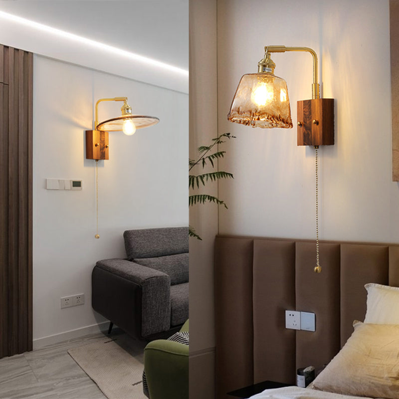 Japanese Style Wooden Wall Light Geometry Shape Wall Lamp for Living Room