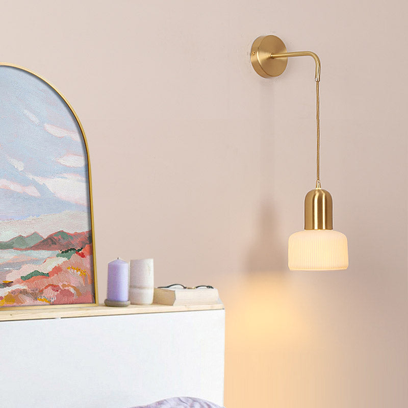Nordic Style Wall Light Cylinder Shape Wall Lamp with Ceramics Shade for Bedroom