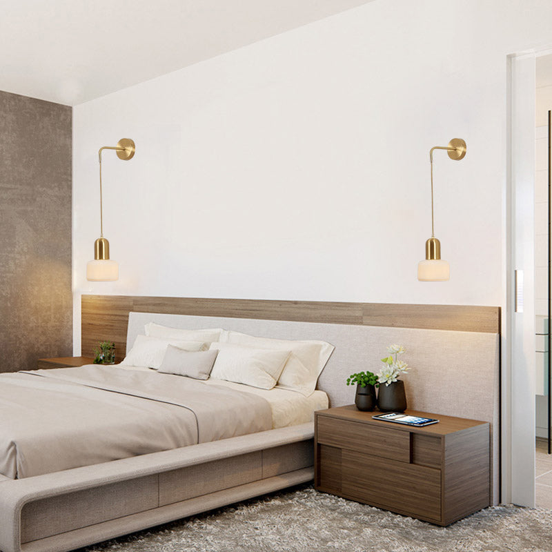 Nordic Style Wall Light Cylinder Shape Wall Lamp with Ceramics Shade for Bedroom