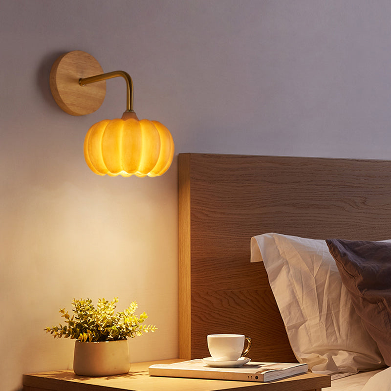 Modern Simple Wooden Wall Light Pumpkin Shape Wall Lamp for Living Room