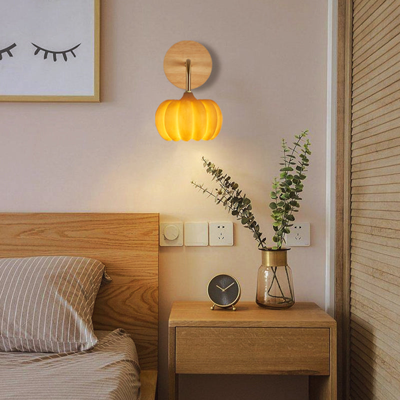 Modern Simple Wooden Wall Light Pumpkin Shape Wall Lamp for Living Room