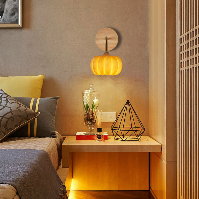 Modern Simple Wooden Wall Light Pumpkin Shape Wall Lamp for Living Room