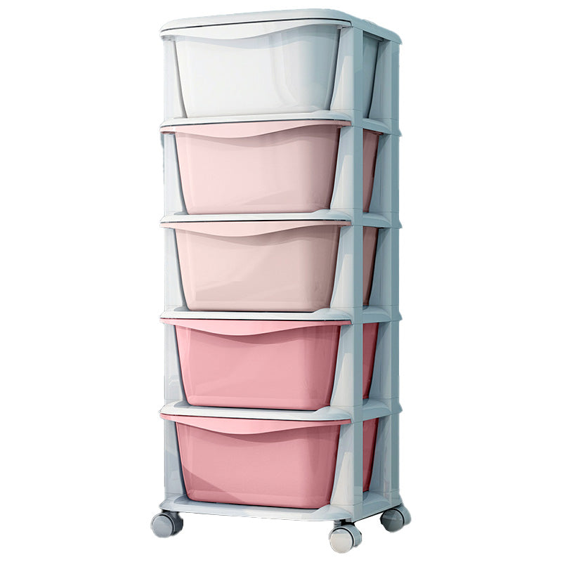 Contemporary Plastic Vertical Kids Nightstand with 5 Drawers for Bedroom