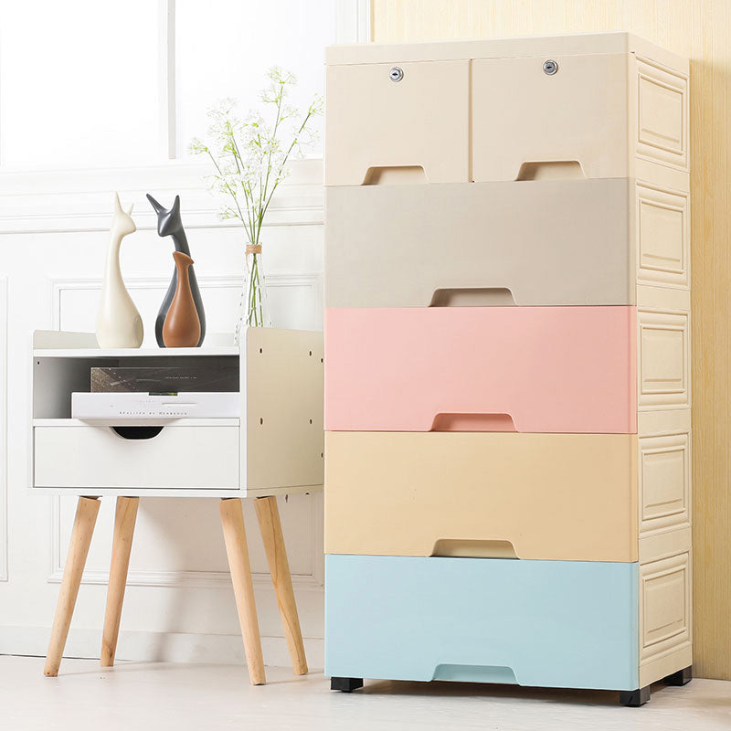 Plastic Vertical Contemporary Kids Nightstand with 5/6 Drawers for Bedroom