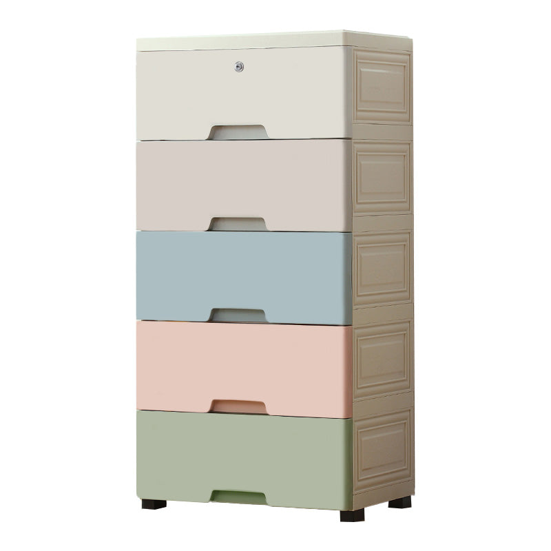 Plastic Vertical Contemporary Kids Nightstand with 5/6 Drawers for Bedroom