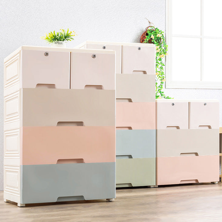 Plastic Vertical Contemporary Kids Nightstand with 5/6 Drawers for Bedroom