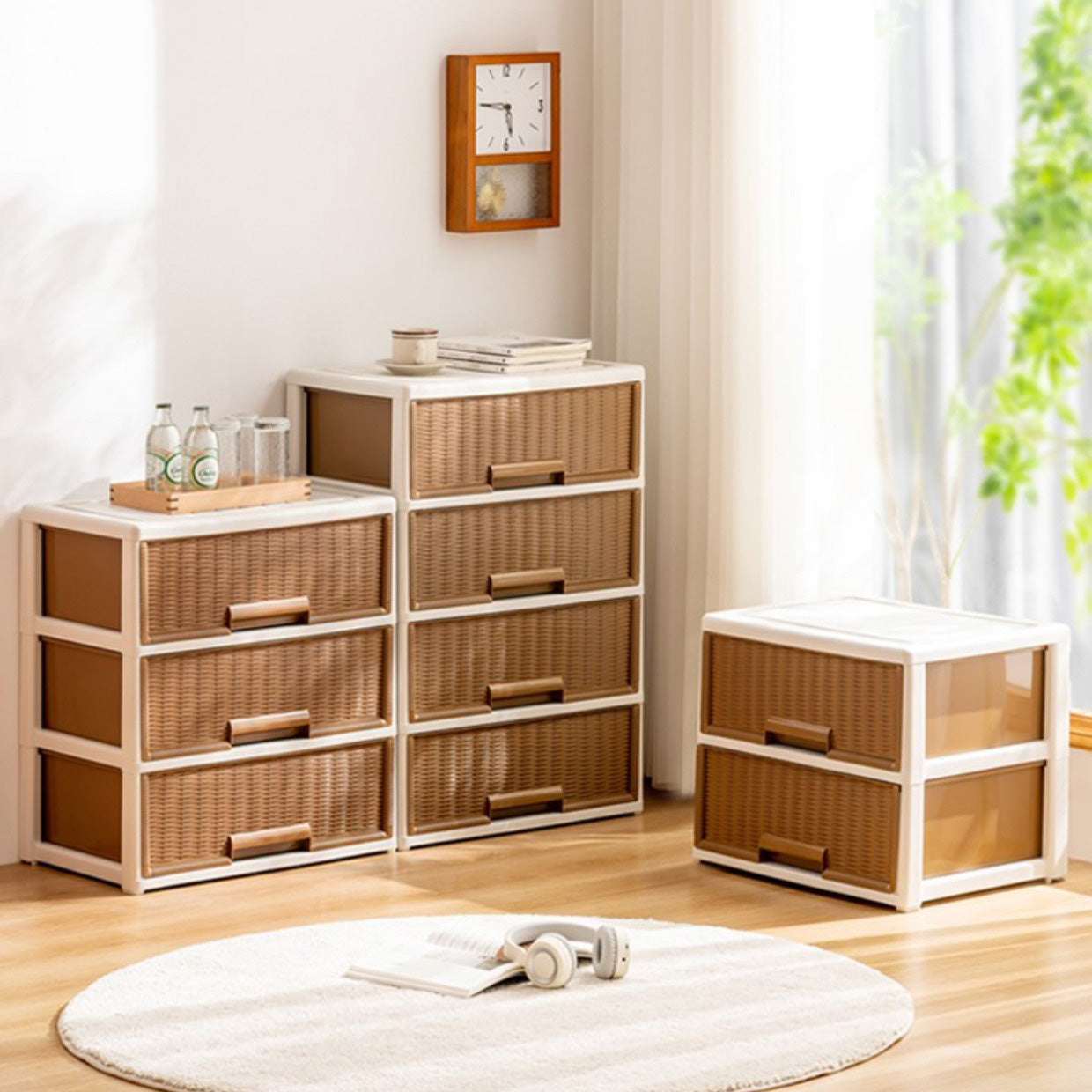 Contemporary Brown Plastic Vertical Kids Nightstand with 2/3/4/5/6 Drawers