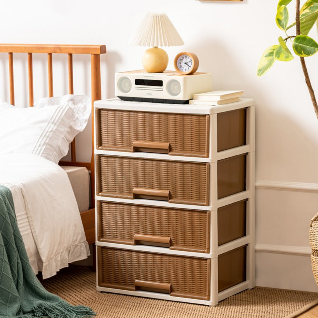 Contemporary Brown Plastic Vertical Kids Nightstand with 2/3/4/5/6 Drawers